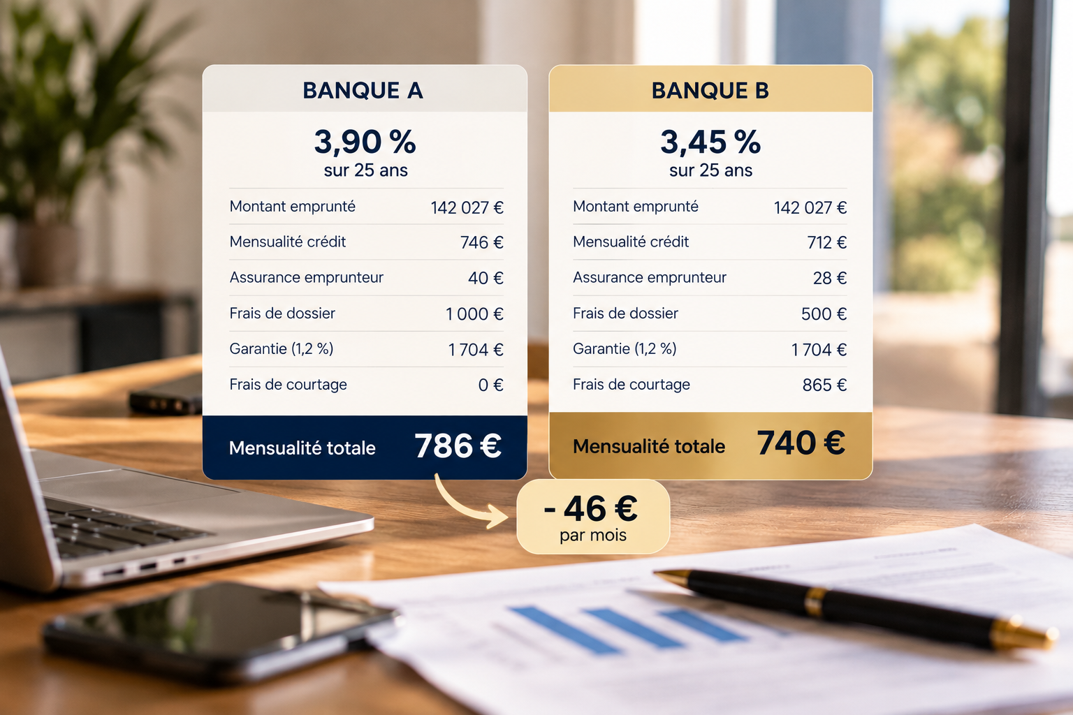 Comparaison des mensualités de deux offres bancaires
